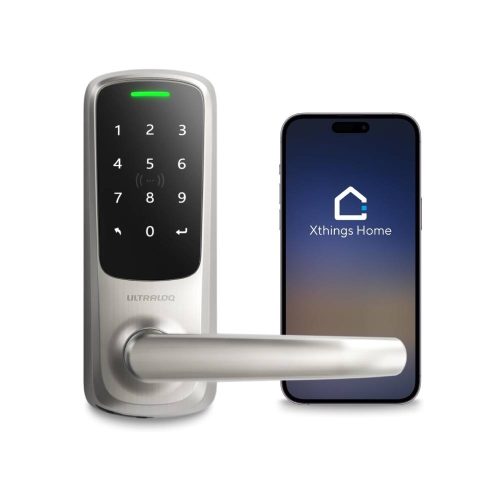 CERRADURA INTELIGENTE ULTRALOQ LATCH 5 WIFI INTEGRADA CON NFC, CERRADURA DE PUERTA DE ENTRADA SIN LLAVE 5 EN 1 CON TECLADO DIGITAL TÁCTIL, CERRADURA DE MANGO INTELIGENTE, CONTROL DE APLICACIÓN, LATCH 5-N-NK