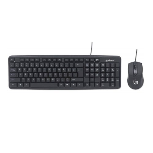 KIT DE TECLADO Y MOUSE MANHATTAN 178464, ALÁMBRICO, USB, NEGRO, ESPAÑOL, 178464