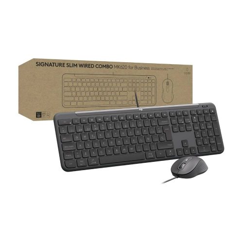 LOGITECH MK620 SIGNATURE SLIM COMBO FOR BUSINESS ALÁMBRICO, MOUSE ÓPTICO CON CABLE, TECLADO DE TAMAÑO ESTÁNDAR, USB-C PLUG AND PLAY,