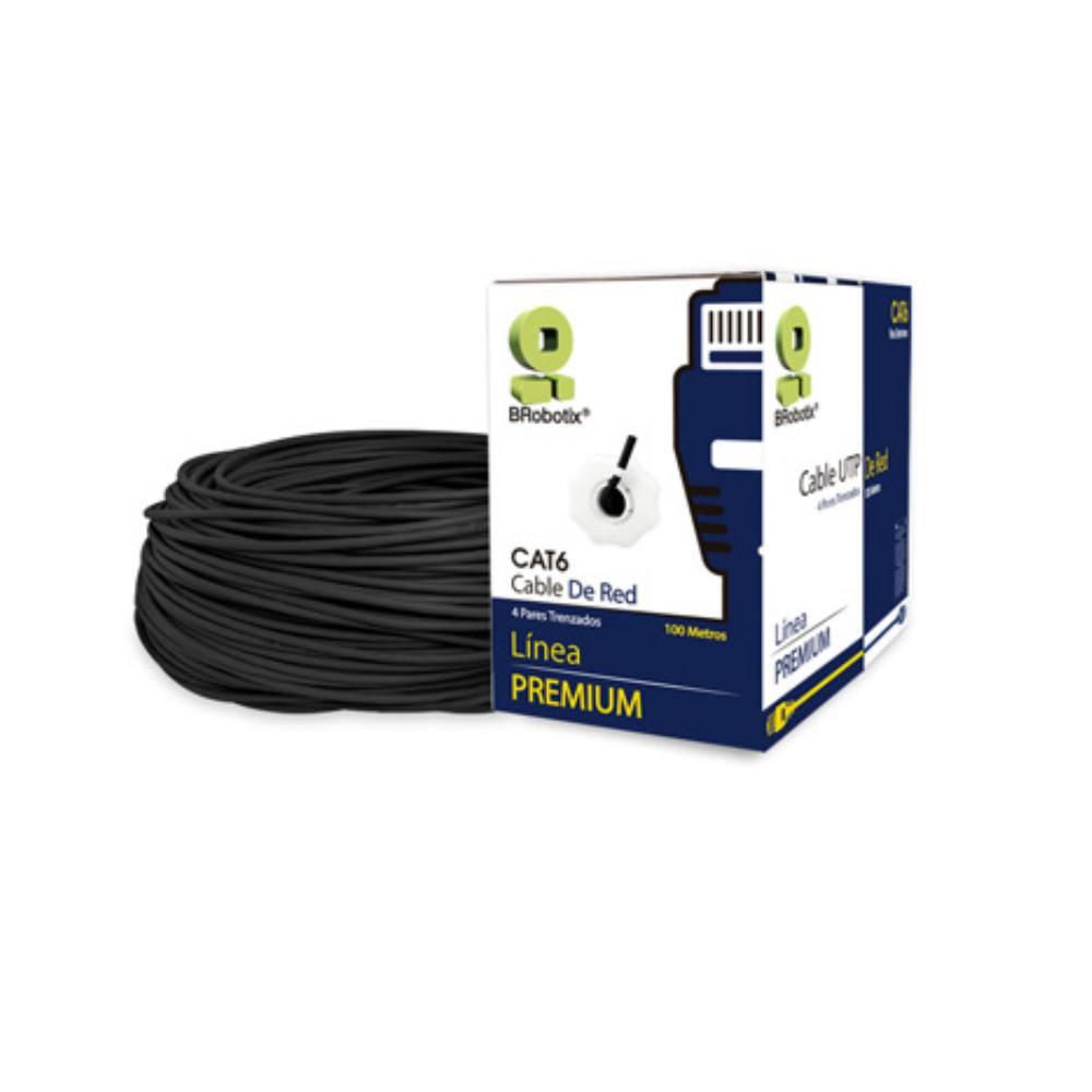 BOBINA UTP, EXTERIOR, DOBLE FORRO BROBOTIX 176122, 100 M, NEGRO, EXTERIOR, CAT6, CCA