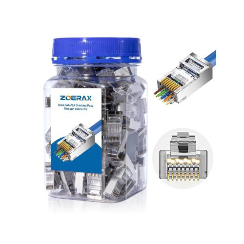 BOTE DE 100 CONECTORES BLINDADOS DE CATEGORÍA 6A RJ45 PASS THROUGH, CONECTOR RJ45 DE CATEGORÍA 6 DE 1.20MM DE DIÁMETRO EXTERIOR DE ALAMBRE ETHERNET/CONECTOR RJ45 BLINDADO PARA CABLE FTP/STP SÓLIDO O TRENZADO