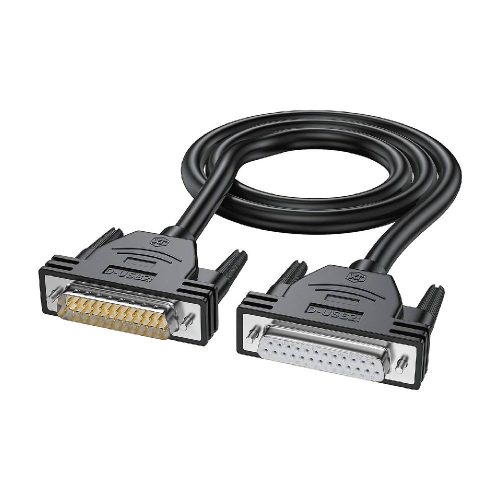 DB25 - CABLE DE EXTENSIÓN MACHO A HEMBRA, 3 PIES, 26 AWG, CABLES DE COBRE ESTAÑADO DE 25 COLORES DIFERENTES, DOBLE BLINDADO CON LÁMINA Y TRENZA, D-SUB 25 PINES RS232 CABLE SERIE EN NEGRO