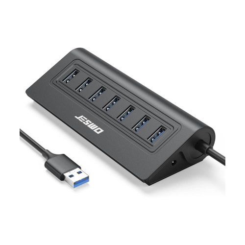 HUB USB 3.0 JESWO DE 7 PUERTOS, MULTIPUERTO DE ALUMINIO, CABLE DE EXTENSIÓN DE 1 M, (NEGRO)