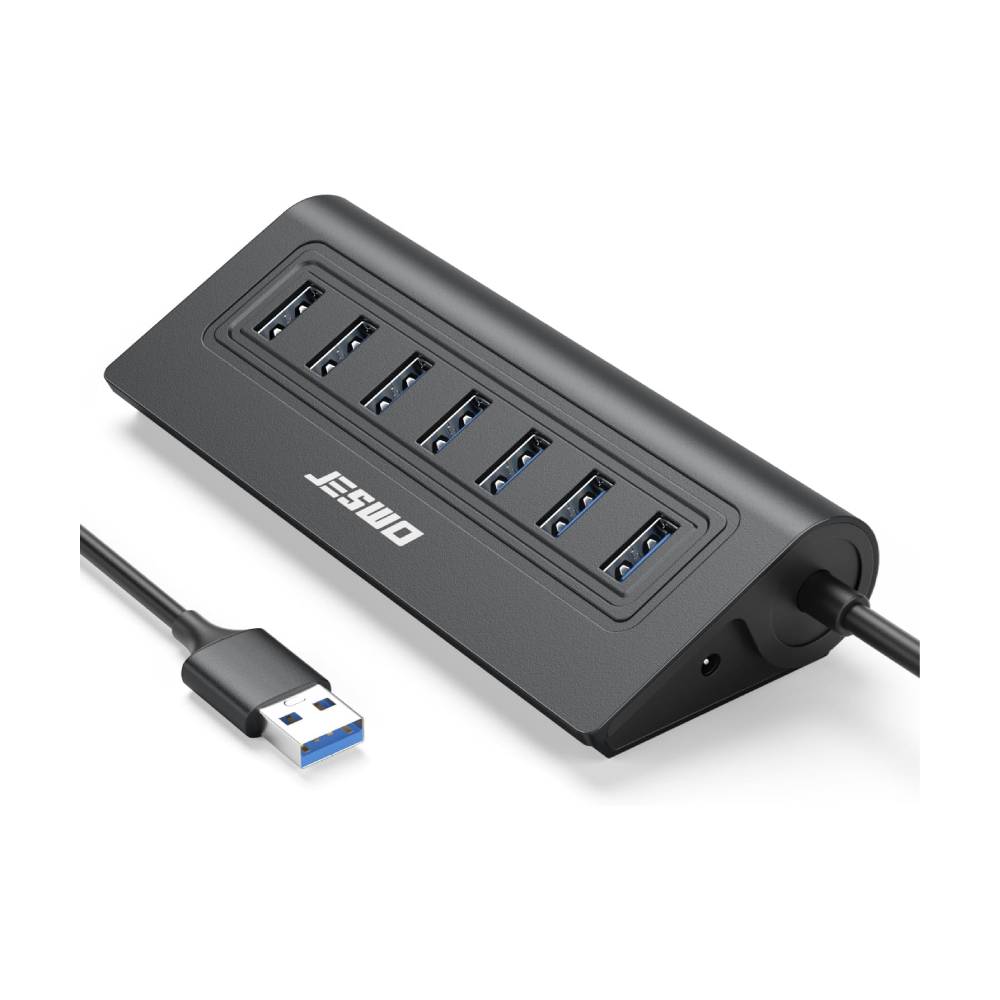 HUB USB 3.0 JESWO DE 7 PUERTOS, MULTIPUERTO DE ALUMINIO, CABLE DE EXTENSIÓN DE 1 M, (NEGRO)