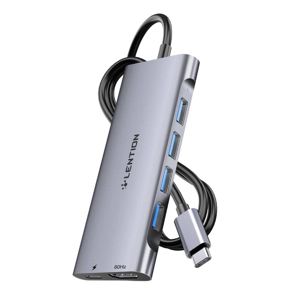 HUB USB-C MULTIPUERTO LENTION CON CABLE DE 3.3 FT, HDMI 4K, 4 USB 3.0, CARGA TIPO C