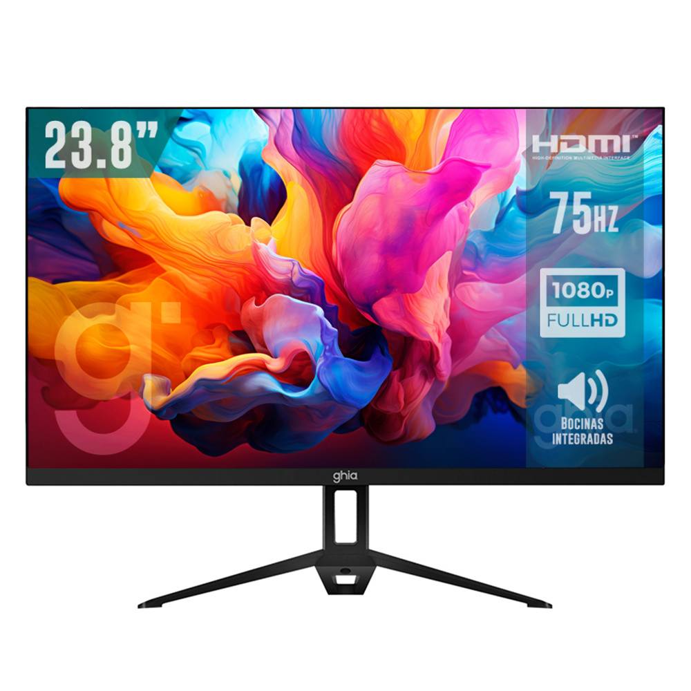 MONITOR GHIA MG2423 LED 23.8, 1920X1080 FULL HD, 75HZ, HDMI, BOCINAS INTEGRADAS, NEGRO, MG2423