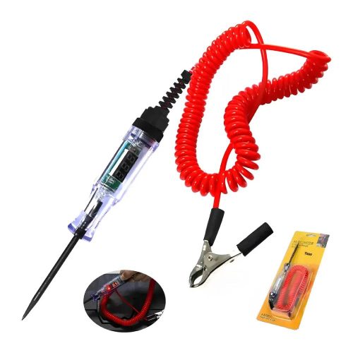 PROBADOR DE VOLTAJE DIGITAL AUTOMOTRIZ DC, BOLÍGRAFO PRUEBA CORRIENTE CON PANTALLA LED, CABLE RESORTE 2M Y PINZA COCODRILO, DETECTOR FALLAS ELÉCTRICAS PARA AUTO MOTO CAMIÓN