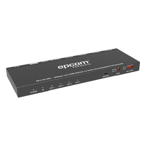 SPLITTER EPCOM HDMI 1X4, 1 ENTRADA A 4 SALIDAS (SIMULTANEAS), 4K@60HZ, EXTRACTOR DE AUDIO, DOWN SCALER, HDR 4:4:4, EDID, 18GBPS, EPC-B14SA