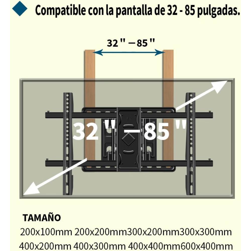 BUFAN SOPORTE DE PARED TV PARA PANTALLA V64, 32-85 SOPORTE PARED TV LED LCD 4K TVS OLED DE ARTICULADO INCLINABLE Y GIRATORIO CON BRAZOS DOBLES ARTICULADOS, MÁX VESA 600MMX400MM, HASTA 70 KG