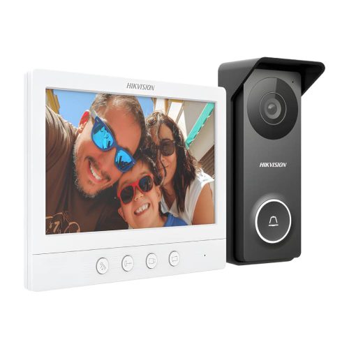 HIKVISION KIT DE VIDEOPORTERO TURBOHD CON PANTALLA LCD A COLOR DE 7, FRENTE DE CALLE PARA EXTERIOR DE METAL, 720P (1 MEGAPÍXEL )117 DE VISIÓN (GRAN ANGULAR), DS-KIS213