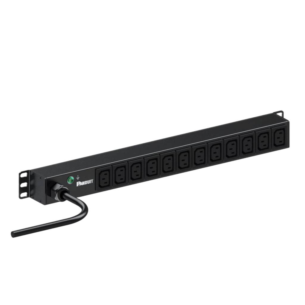 PANDUIT PDU ES2P BÁSICO PARA DISTRIBUCIÓN DE ENERGÍA, ENCHUFE DE ENTRADA NEMA L6-20P, CON 12 CONTACTOS C13, INSTALACIÓN HORIZONTAL DE 19IN, 1UR, 20 AMP, 220 VCA, E12B46M